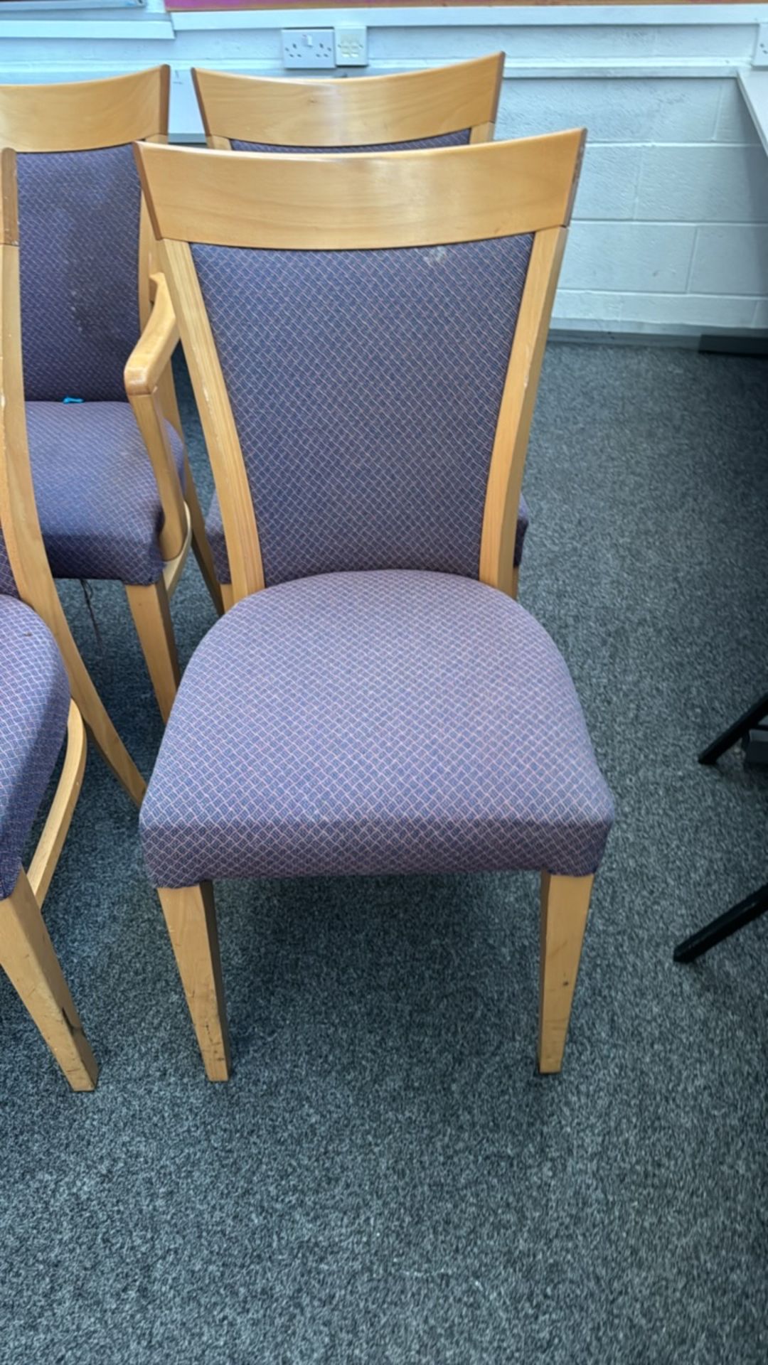 Wooden & Purple Patterned Chairs x6 - Image 2 of 5