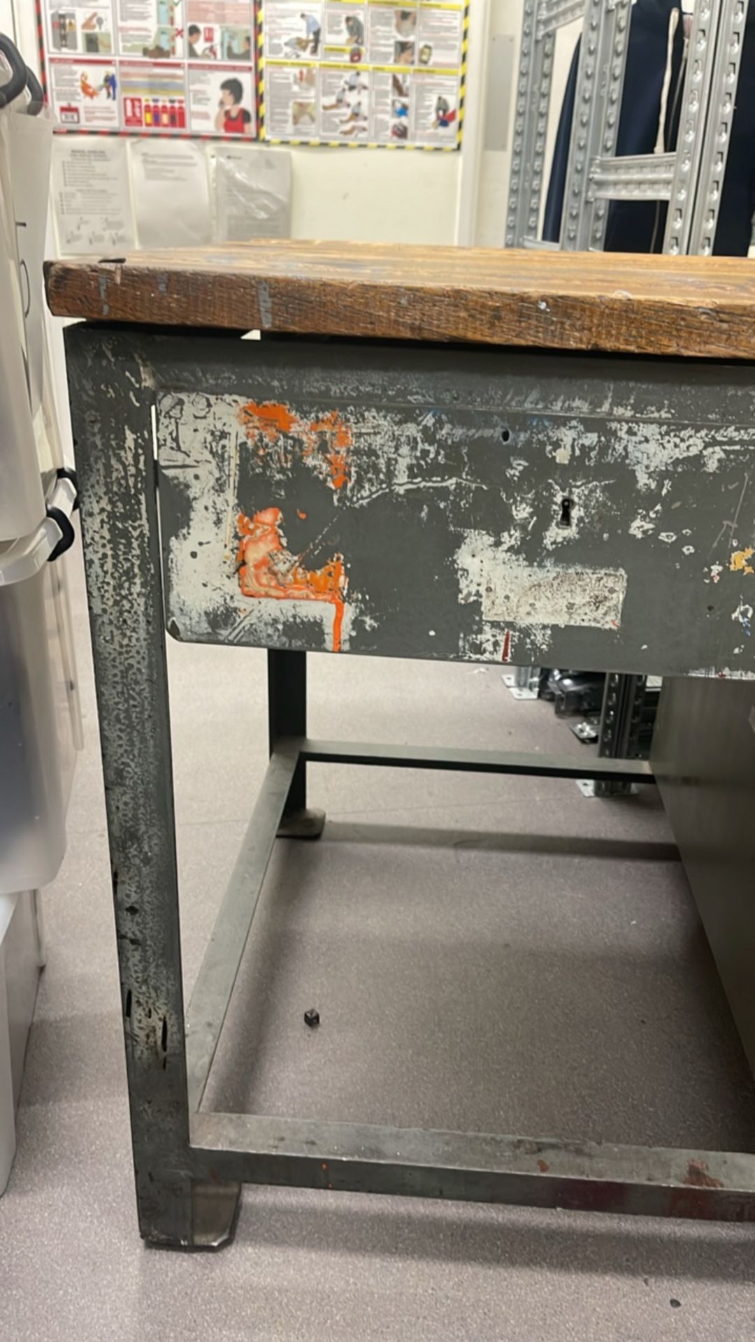 Metal Work Bench With Wooden Top - Image 2 of 3
