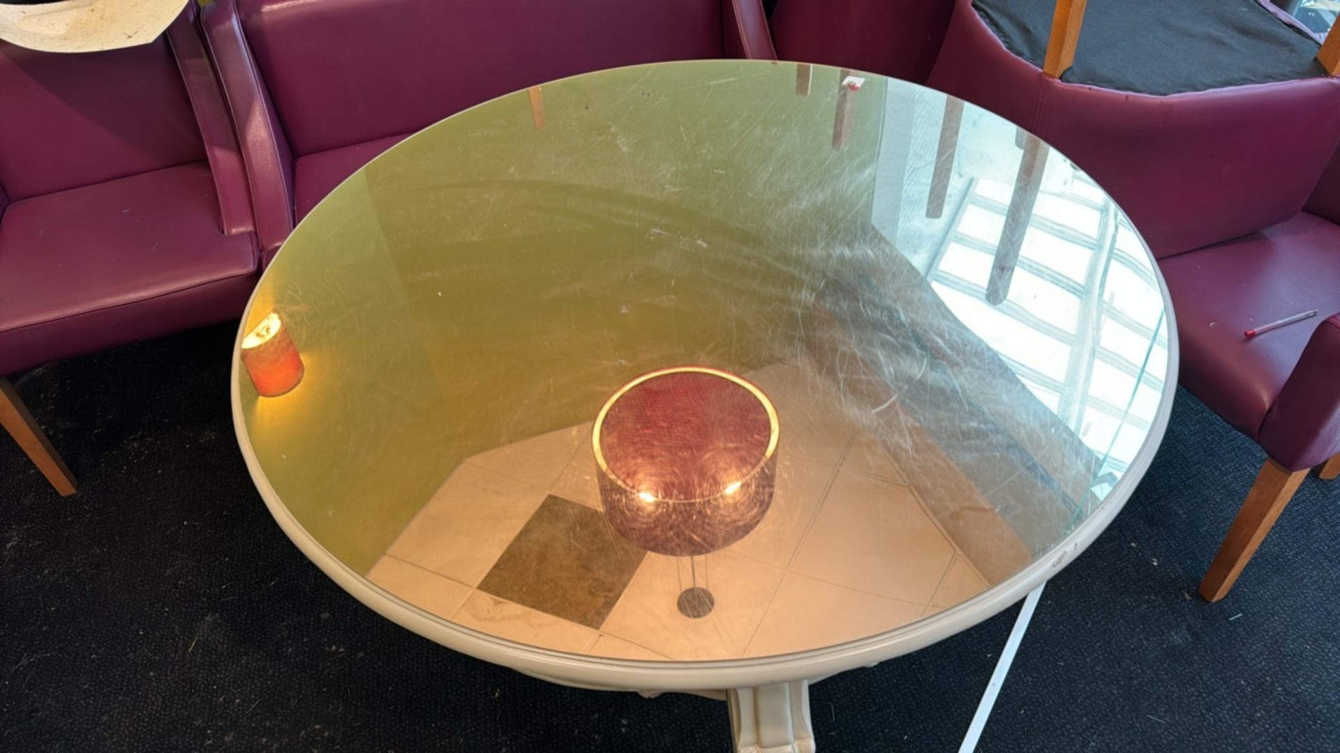 Circular Wood Table with Mirrored Glass Top - Bild 3 aus 4