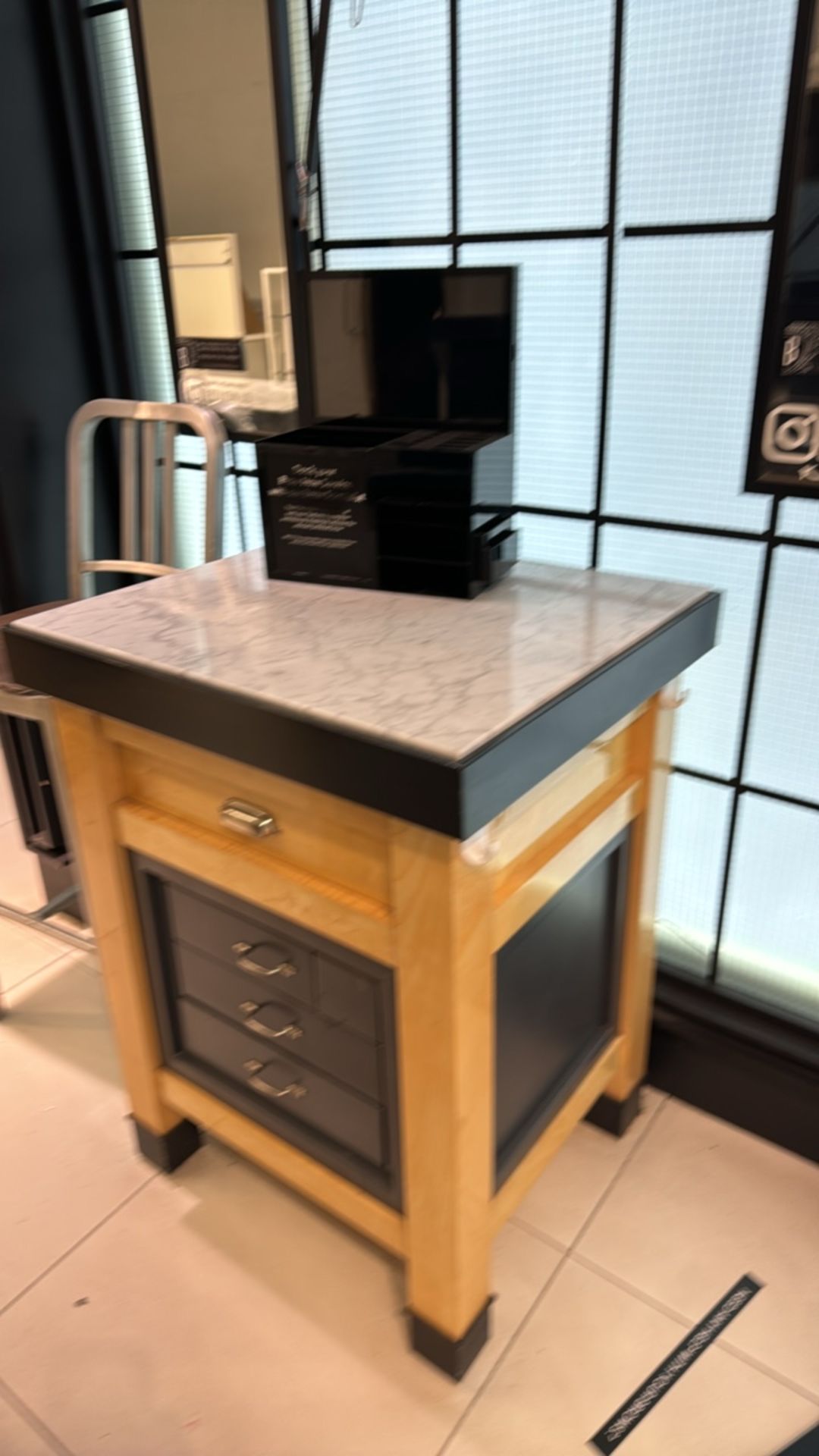 Wooden Table Display with Marble Top and Storage Drawers - Image 3 of 3