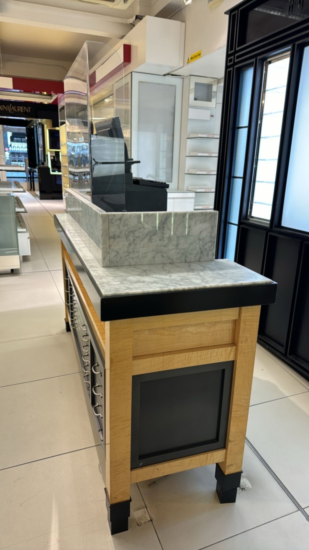 Wooden Table Display with Marble Top and Storage Drawers - Image 3 of 4