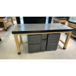 Wooden Table Display with Marble Top and Storage Drawers