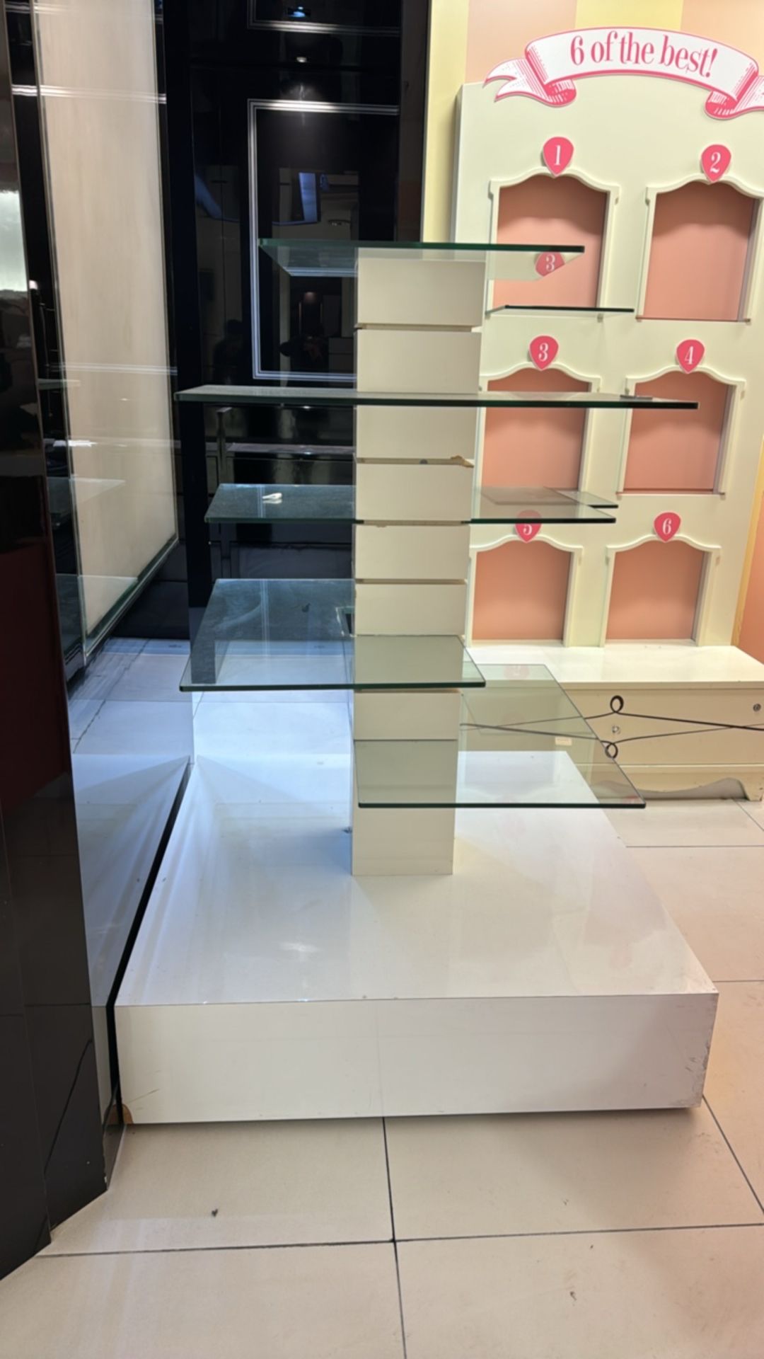 Glass Display Shelves on Gloss Unit