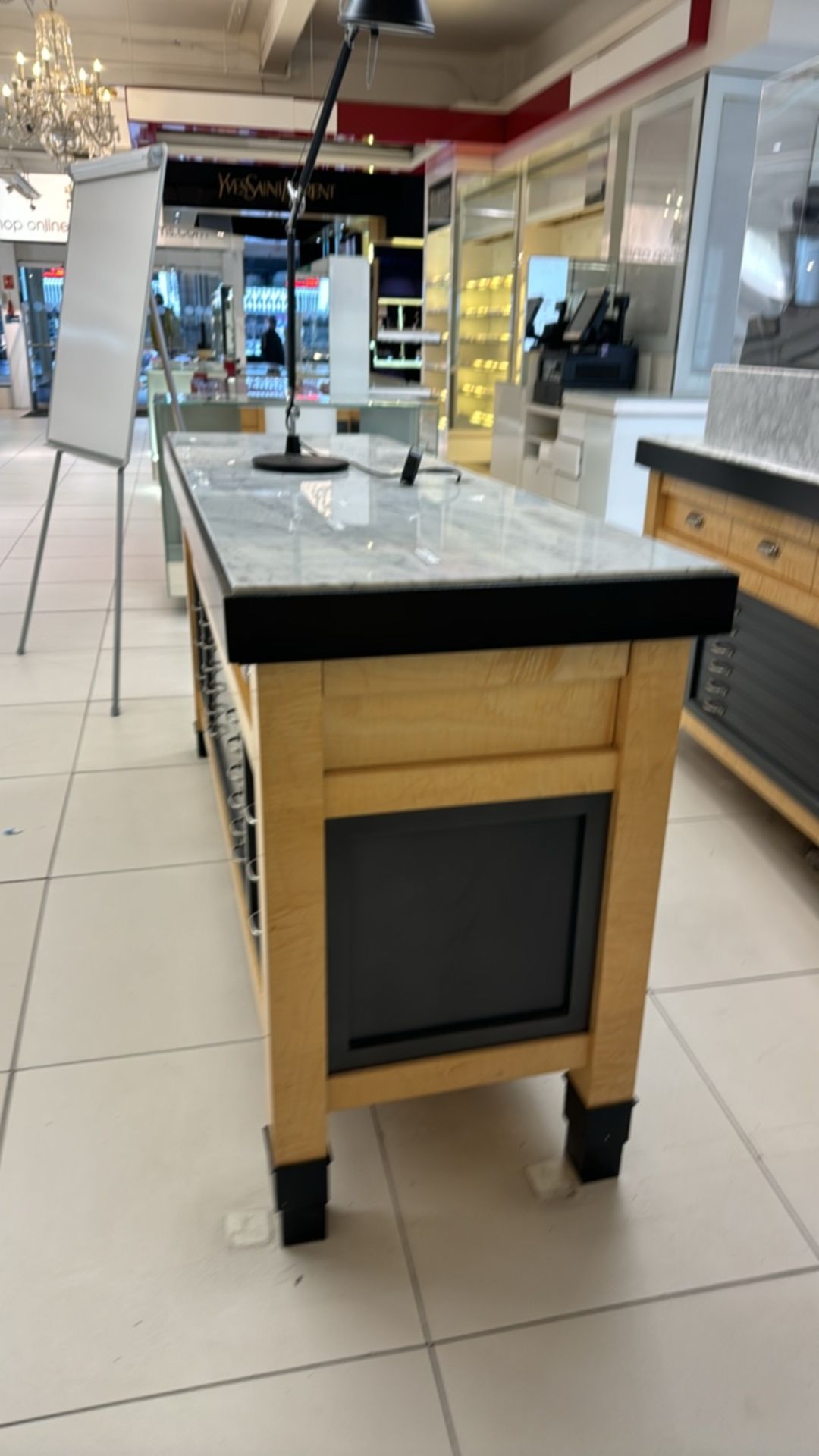 Wooden Table Display with Marble Top and Storage Drawers - Image 4 of 4