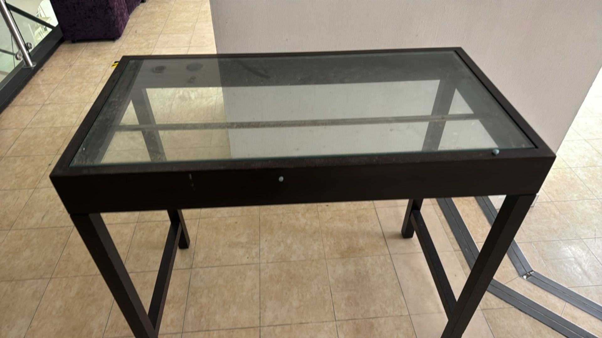 Wooden Table With Glass Top - Image 2 of 4