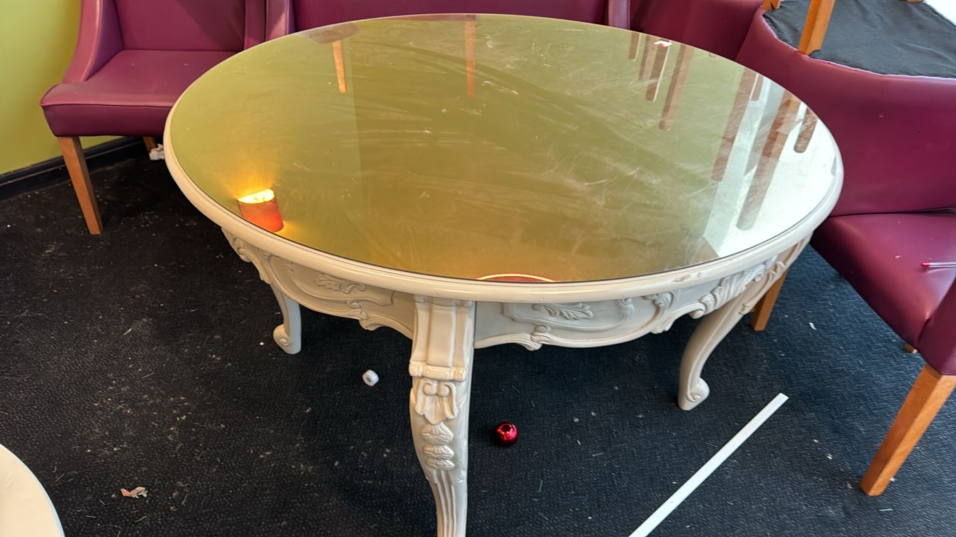Circular Wood Table with Mirrored Glass Top - Bild 2 aus 4