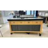 Wooden Table Display with Marble Top and Storage Drawers