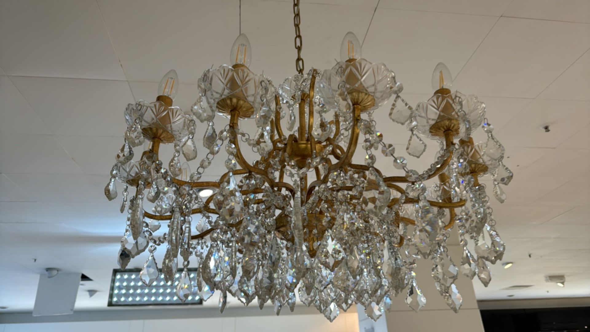 Gold Metal & Glass Chandelier - Image 4 of 5