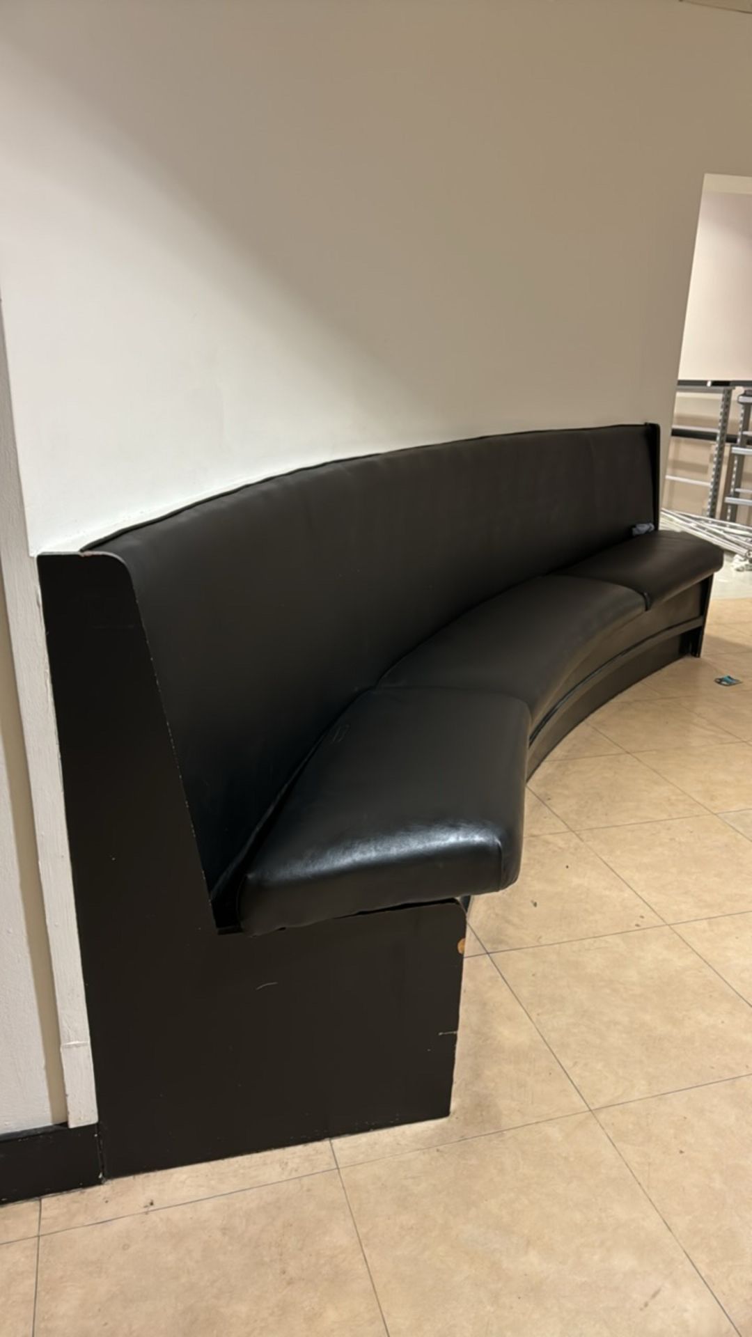 Curved Black Faux Leather Bench Seating - Image 5 of 5