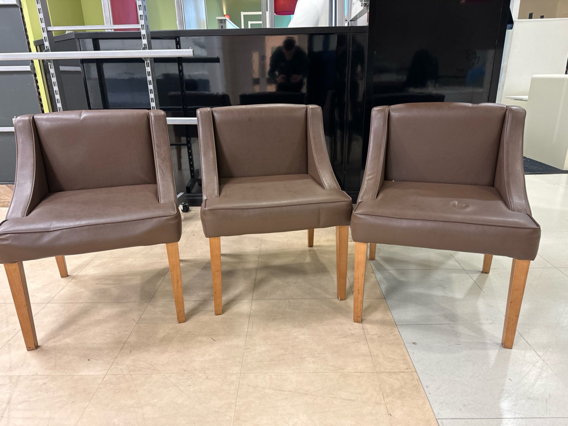 Brown Faux Leather Chairs x3 - Image 5 of 5