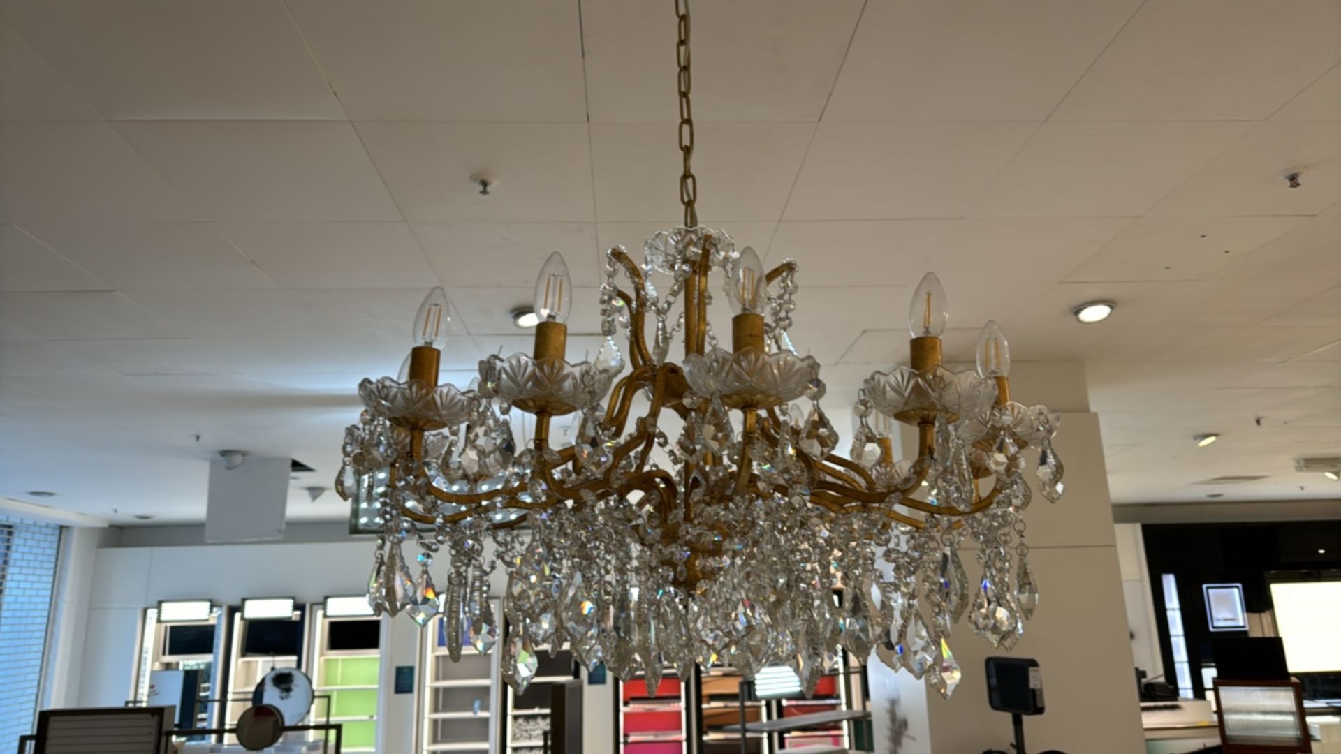 Gold Metal & Glass Chandelier - Image 5 of 5