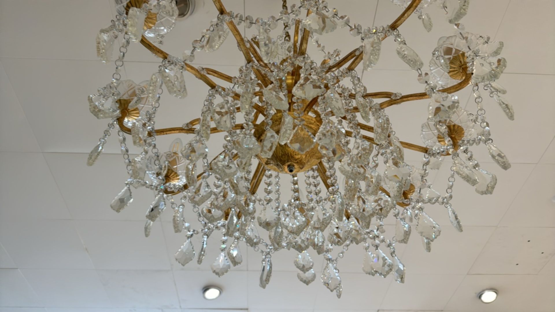 Gold Metal & Glass Chandelier - Image 3 of 5