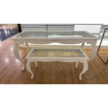 Set Of 2 White Wood & Glass Tables