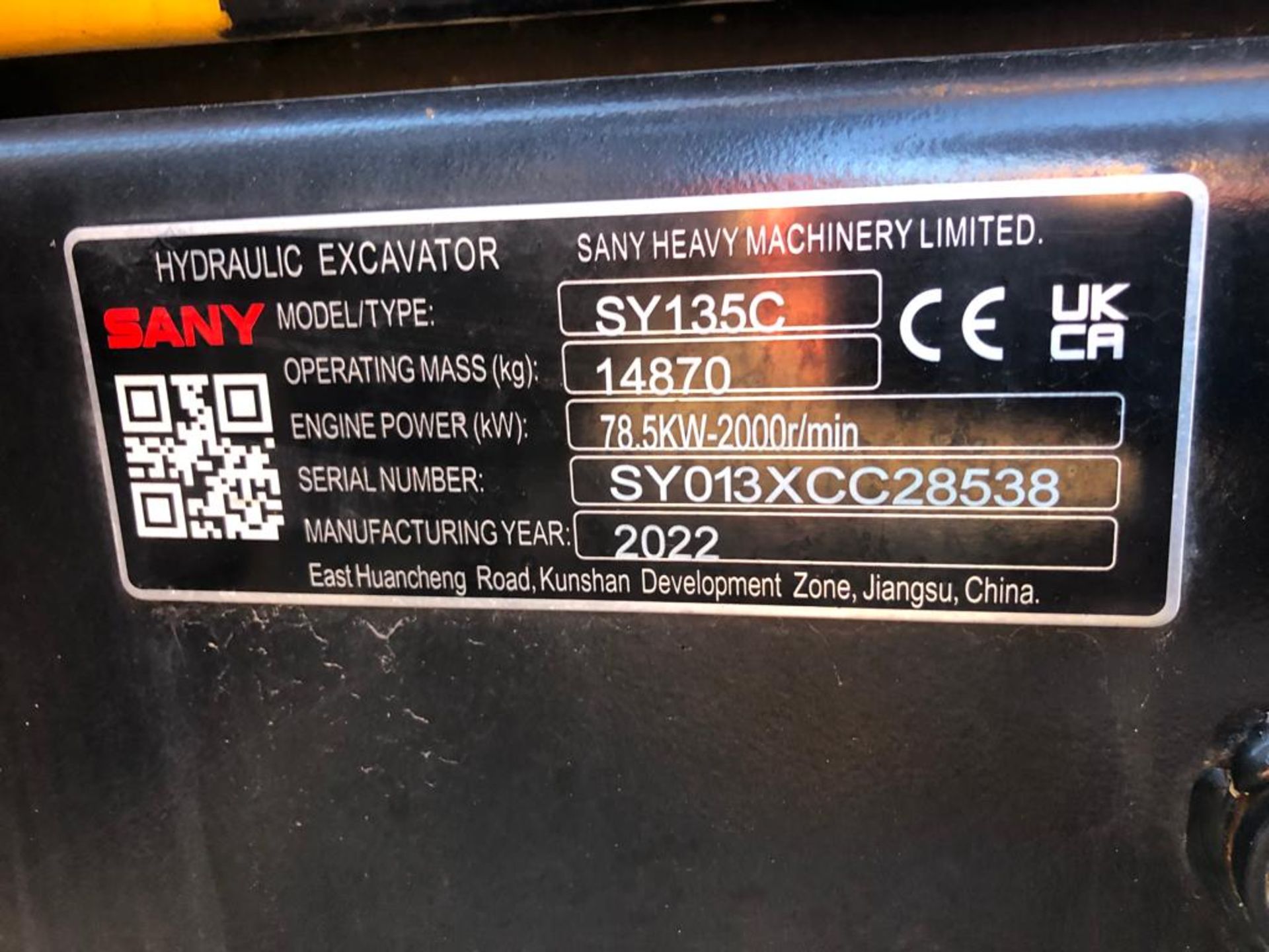 2022 - SANY, SY135c Excavator (300 hrs) with 2 Full Parts & Labour Manufacturers Warranty - Image 5 of 5