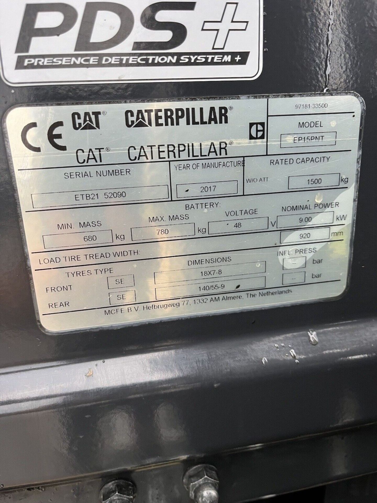 2017, CATERPILLAR 1.5 Electric Forklift Truck (Container Spec) - Image 3 of 6