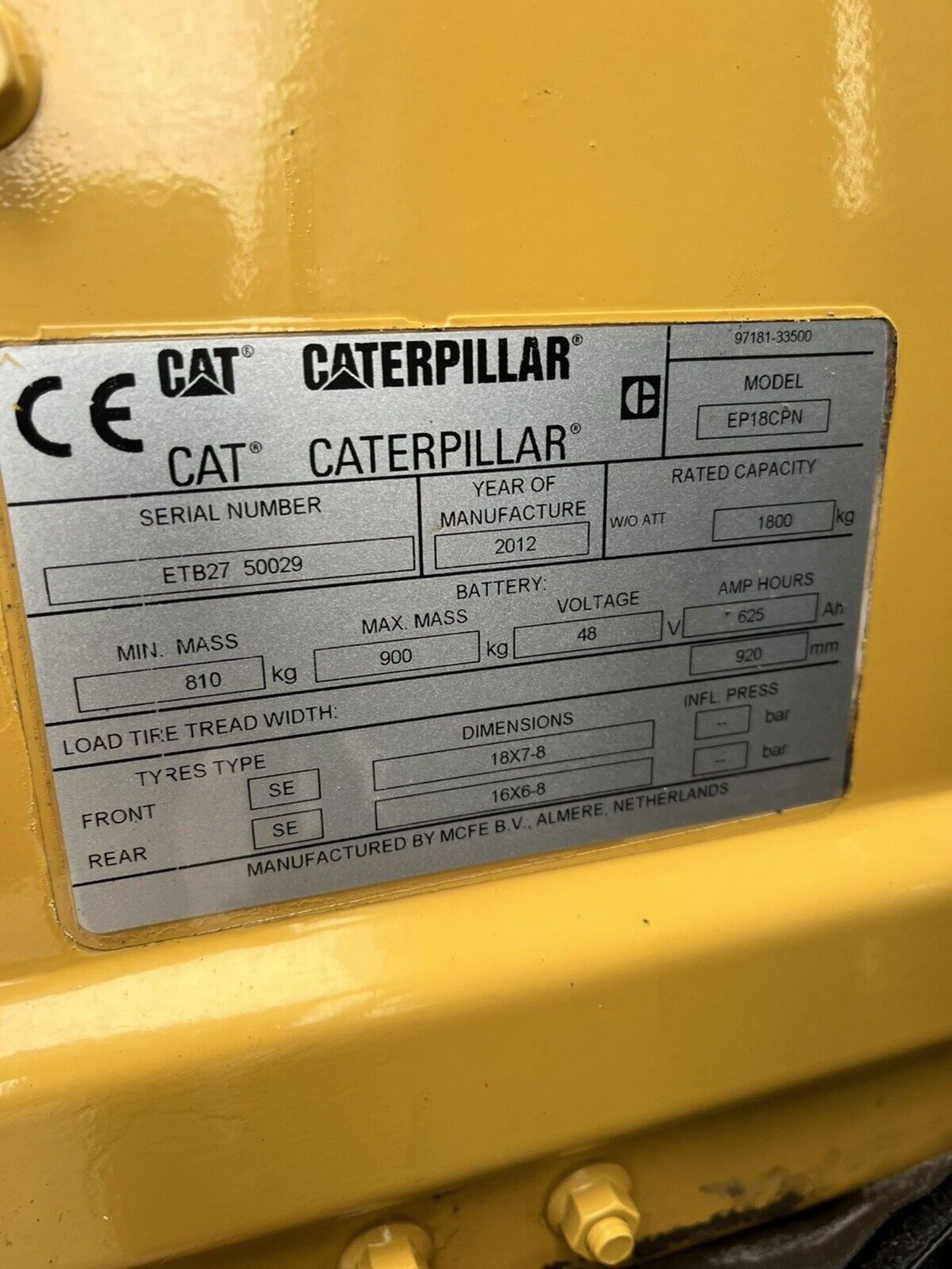 2012, CATERPILLAR 1.8 Electric Forklift Truck (Container Spec) - Image 3 of 7