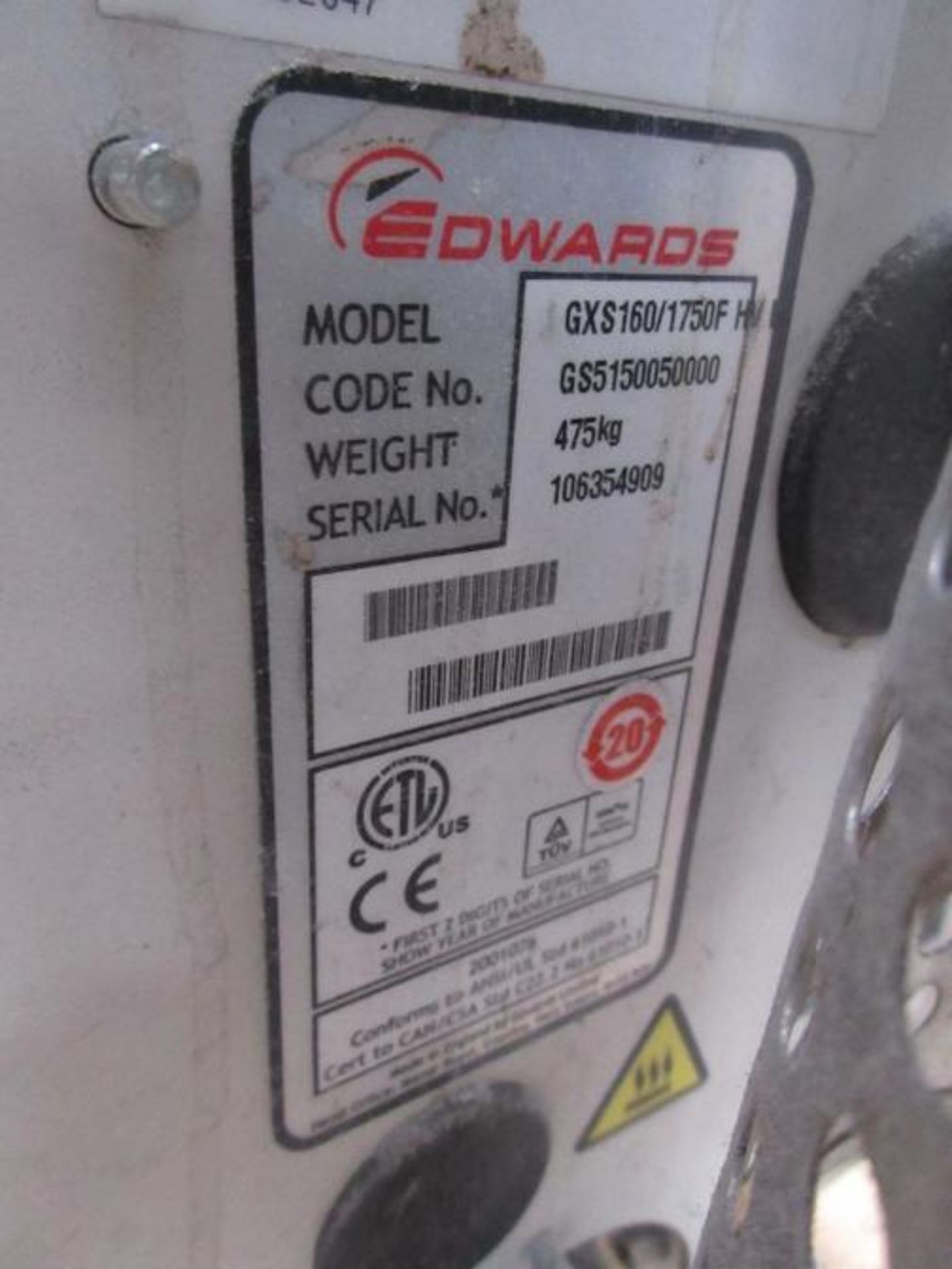 Edwards GX3 160/1750 vacuum pump, serial no. 106354909 ( 415V 50Hz ) - Image 3 of 3