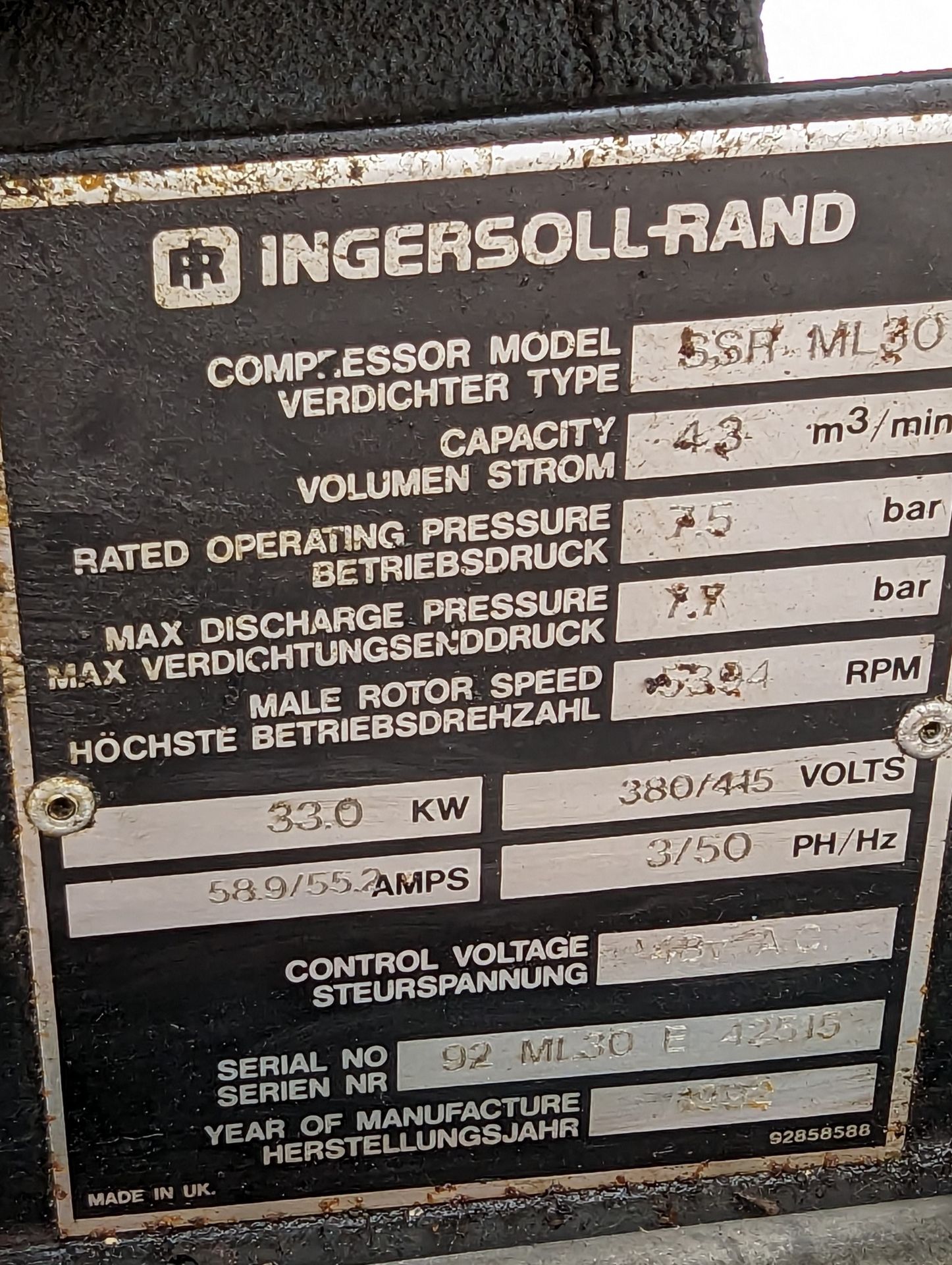 Ingersoll Rand Compressor, SSR. ML30 - NO RESERVE - Image 6 of 7