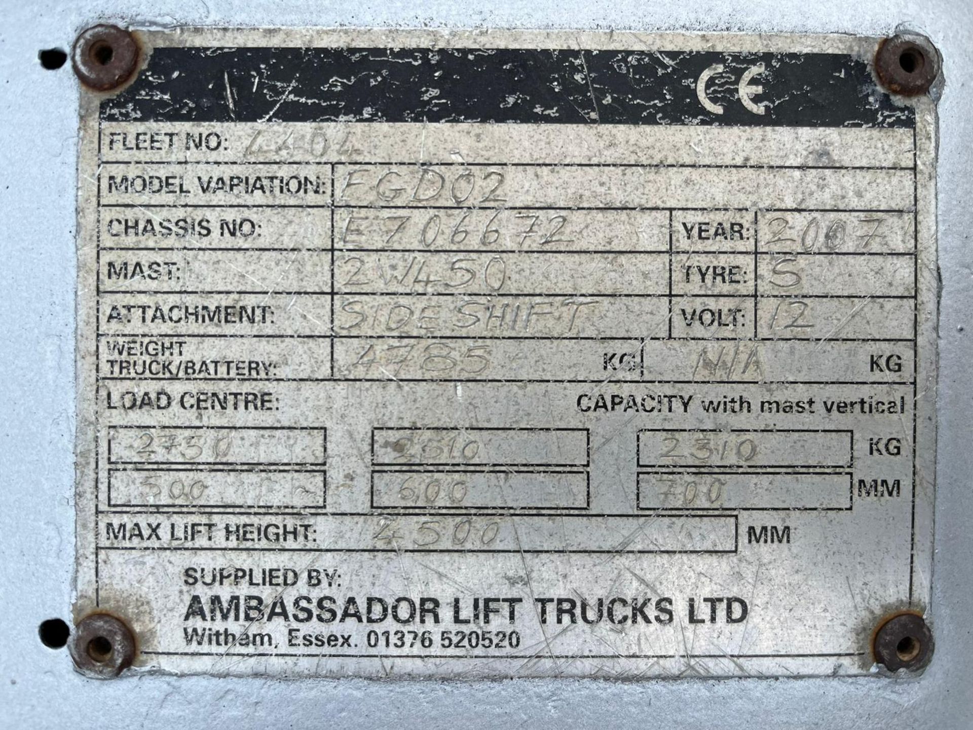 2007, NISSAN - 3 Tonne Diesel Forklift - Image 2 of 9