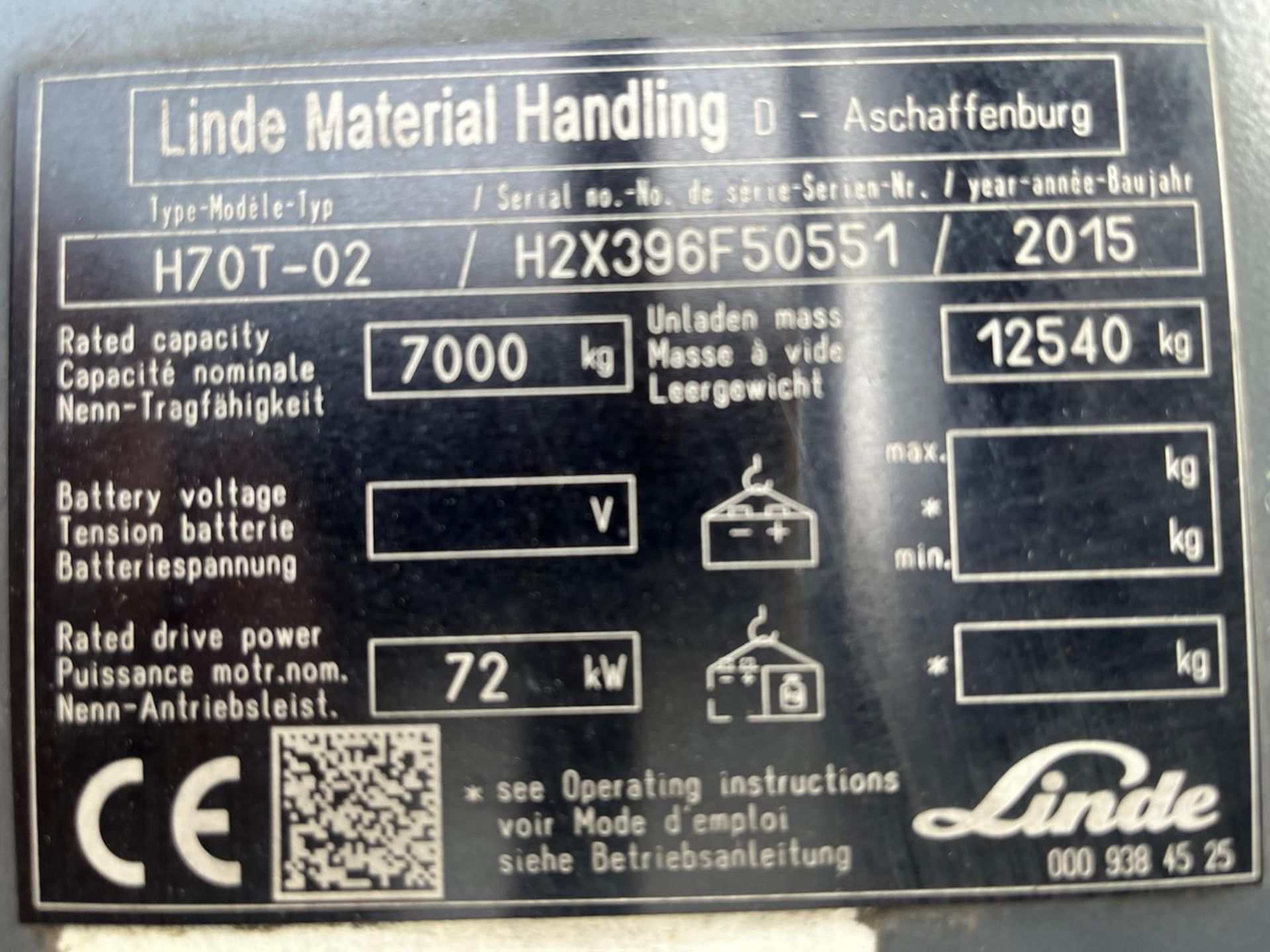 2015, LINDE H70T, 7 Tonne Gas Forklift - Image 3 of 8