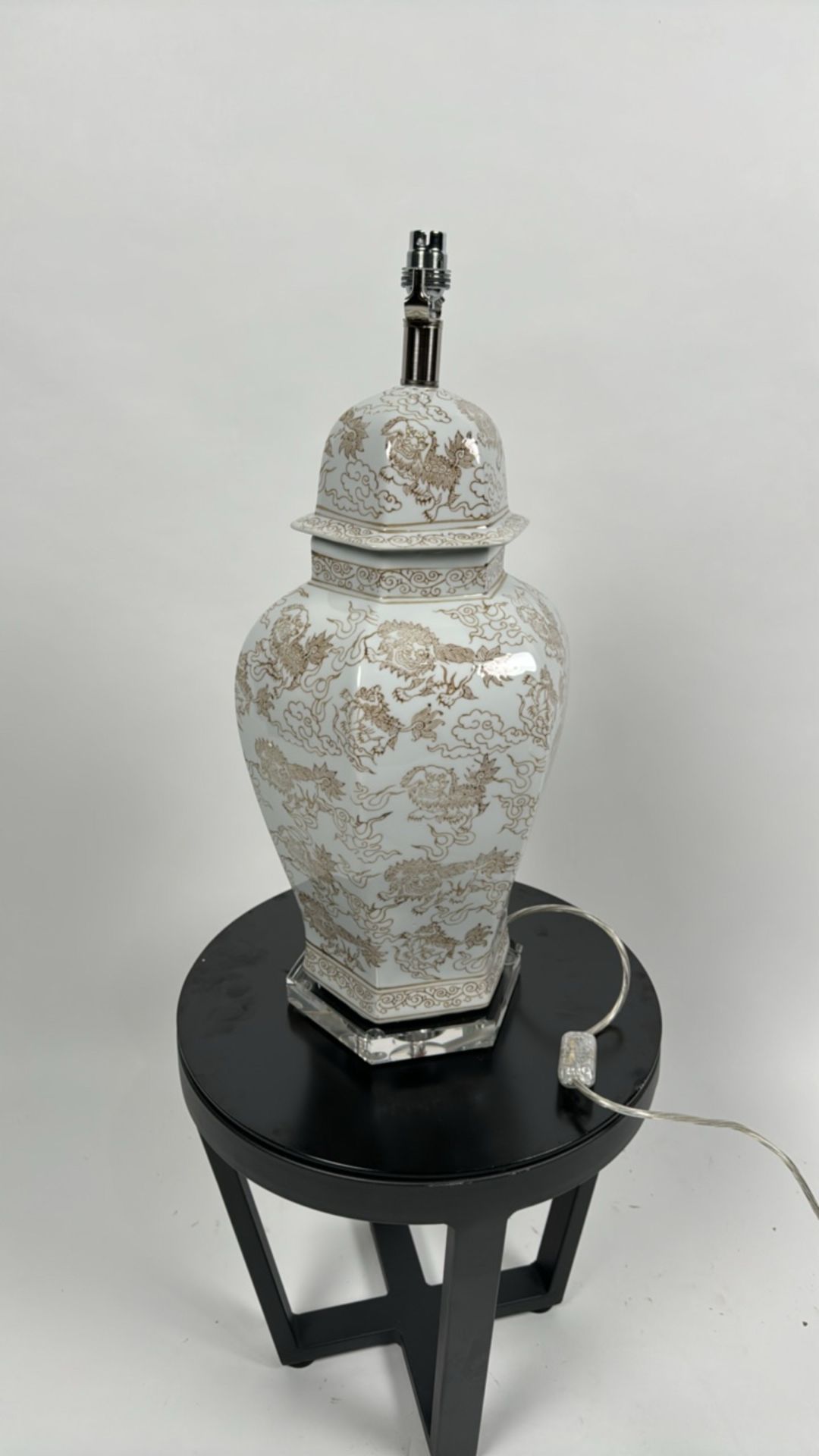 Made Goods Christina White & Beige Gloss Ceramic Table Lamp - Image 3 of 3