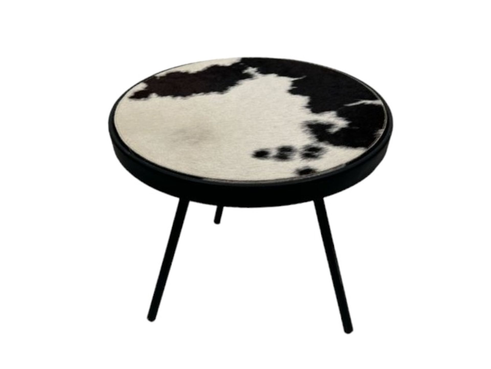 AMARA Circular Side Table Cow Print Fur Top Black