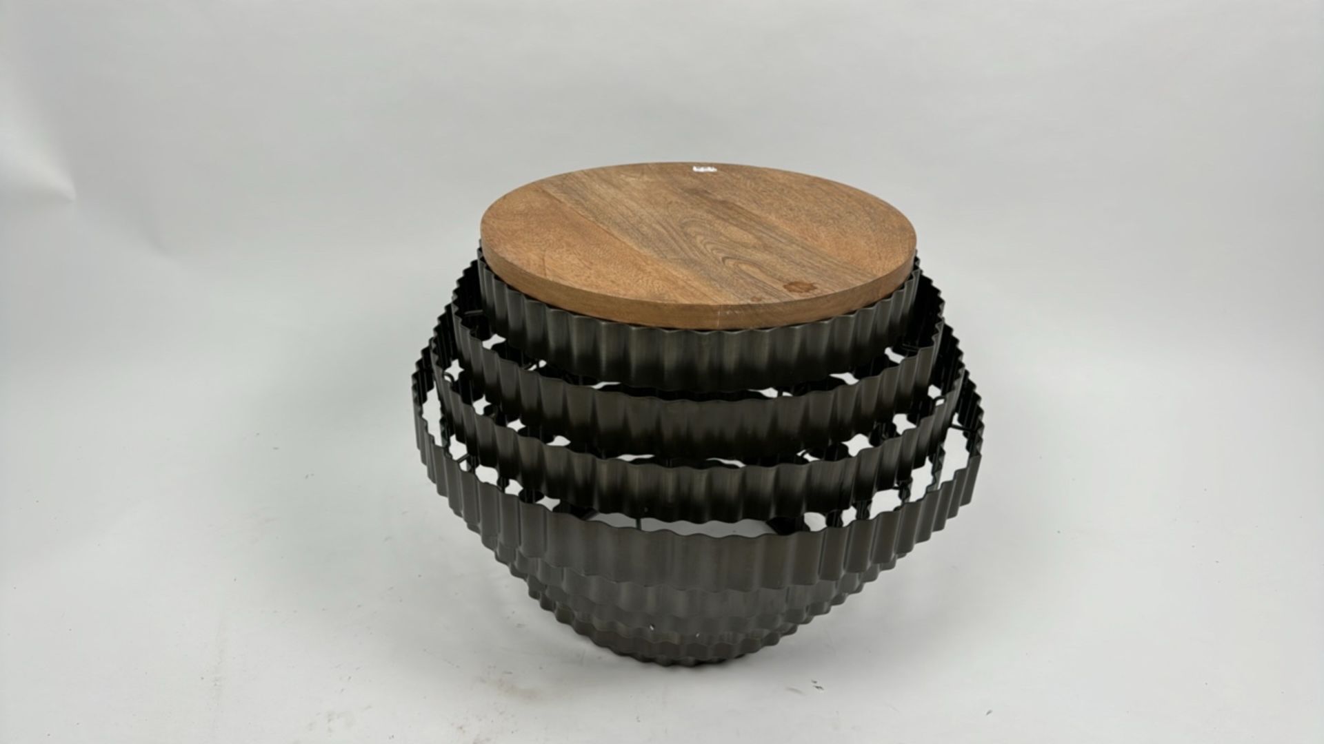 Global Explorer Wooden Top Corrugated Metal Side Table - Image 2 of 3