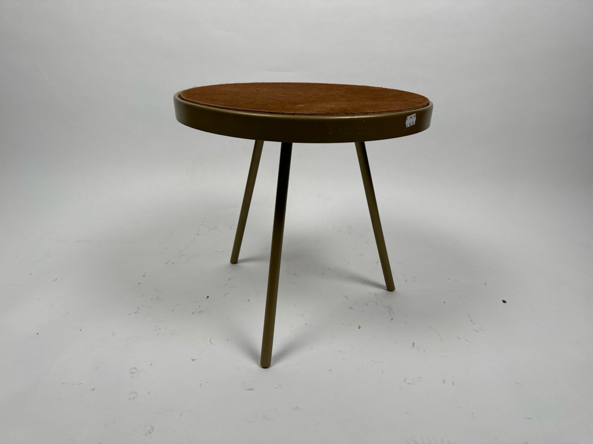 AMARA Circular Side Table Brown Fur Top Gold - Image 2 of 3