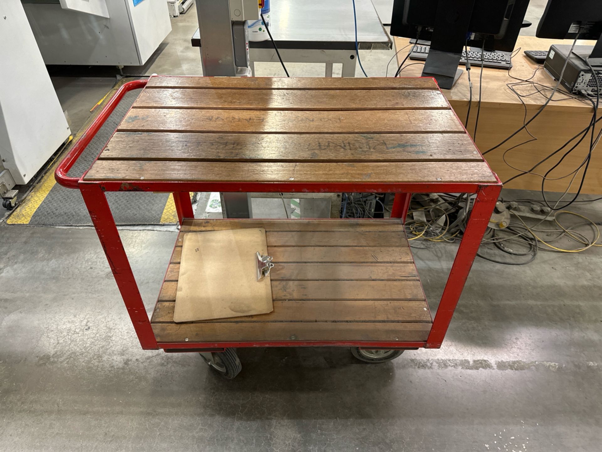 Red Metal Trolley With Wood Slats - Image 2 of 3