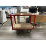 Red Metal Trolley With Wood Slats