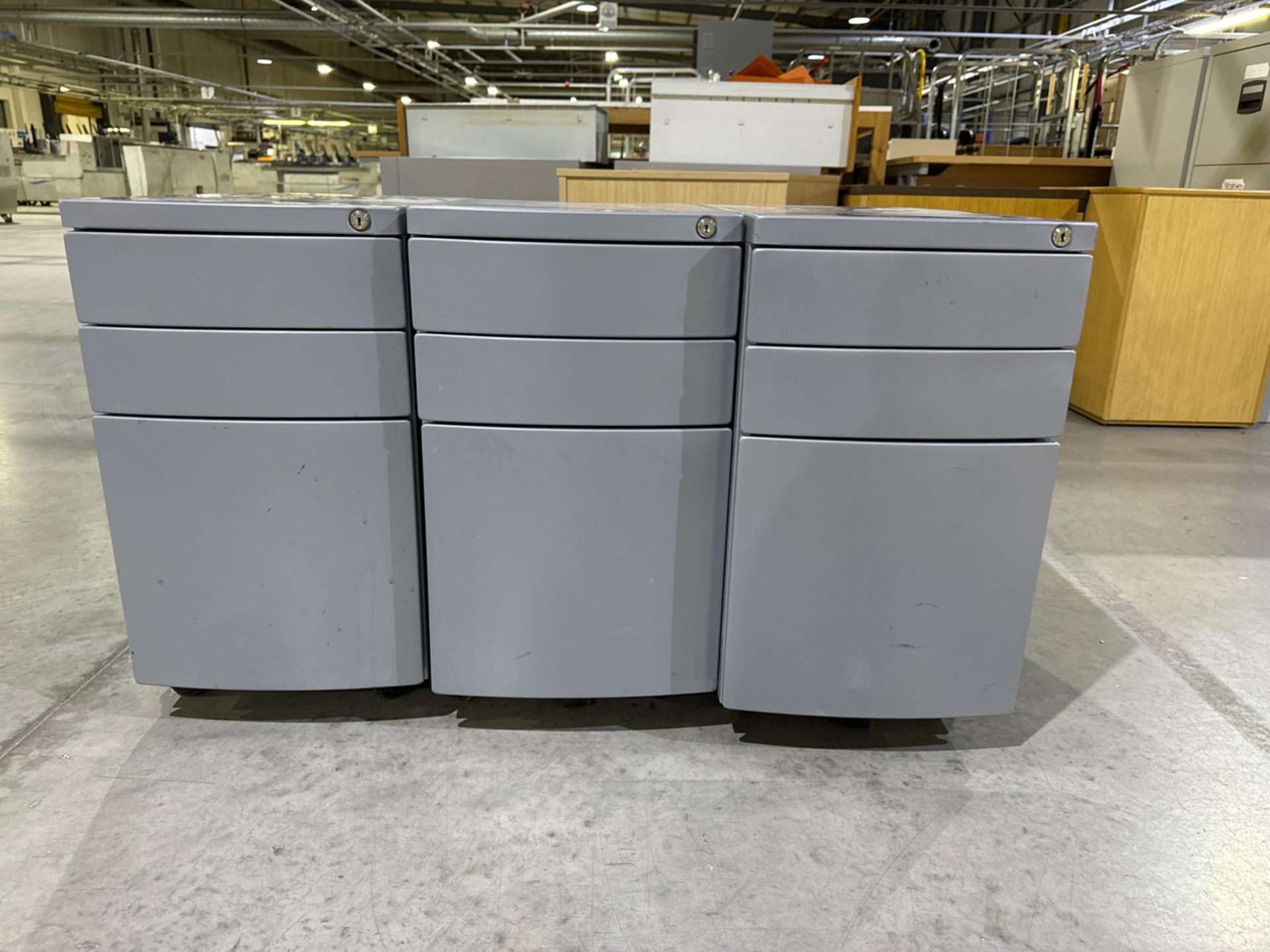 Grey Metal Mobile Storage Drawers x3