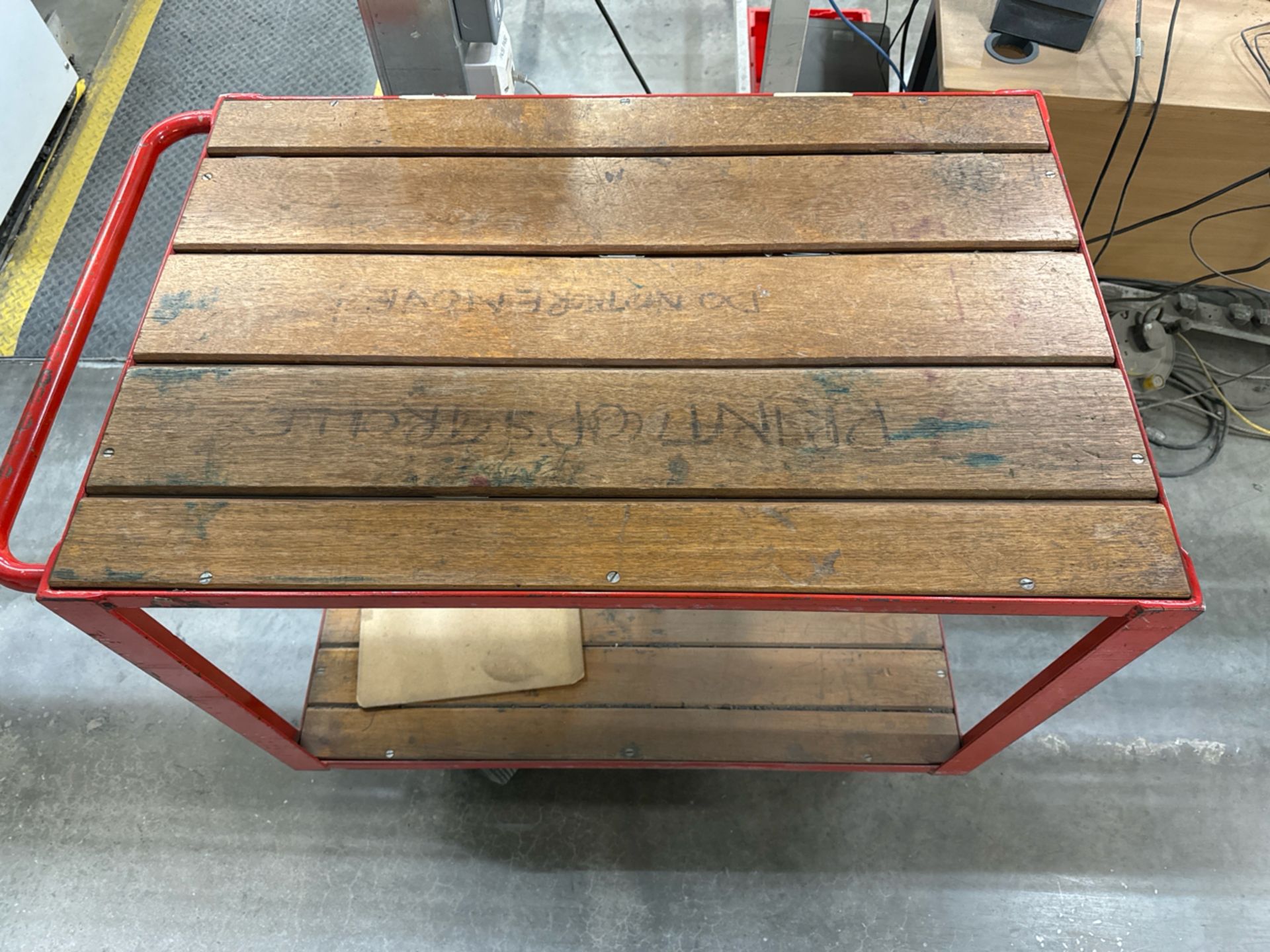 Red Metal Trolley With Wood Slats - Image 3 of 3