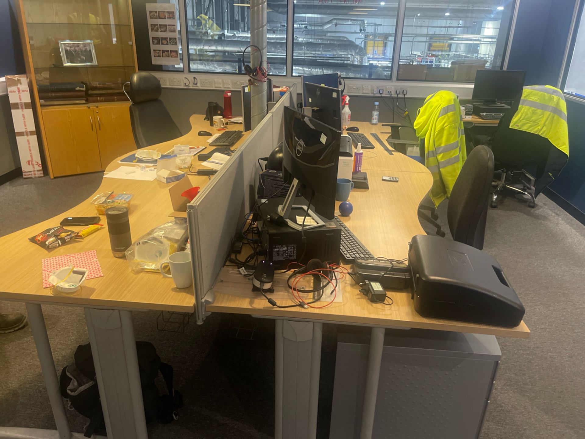 Bank Of 4 Desks, Chairs & Drawers