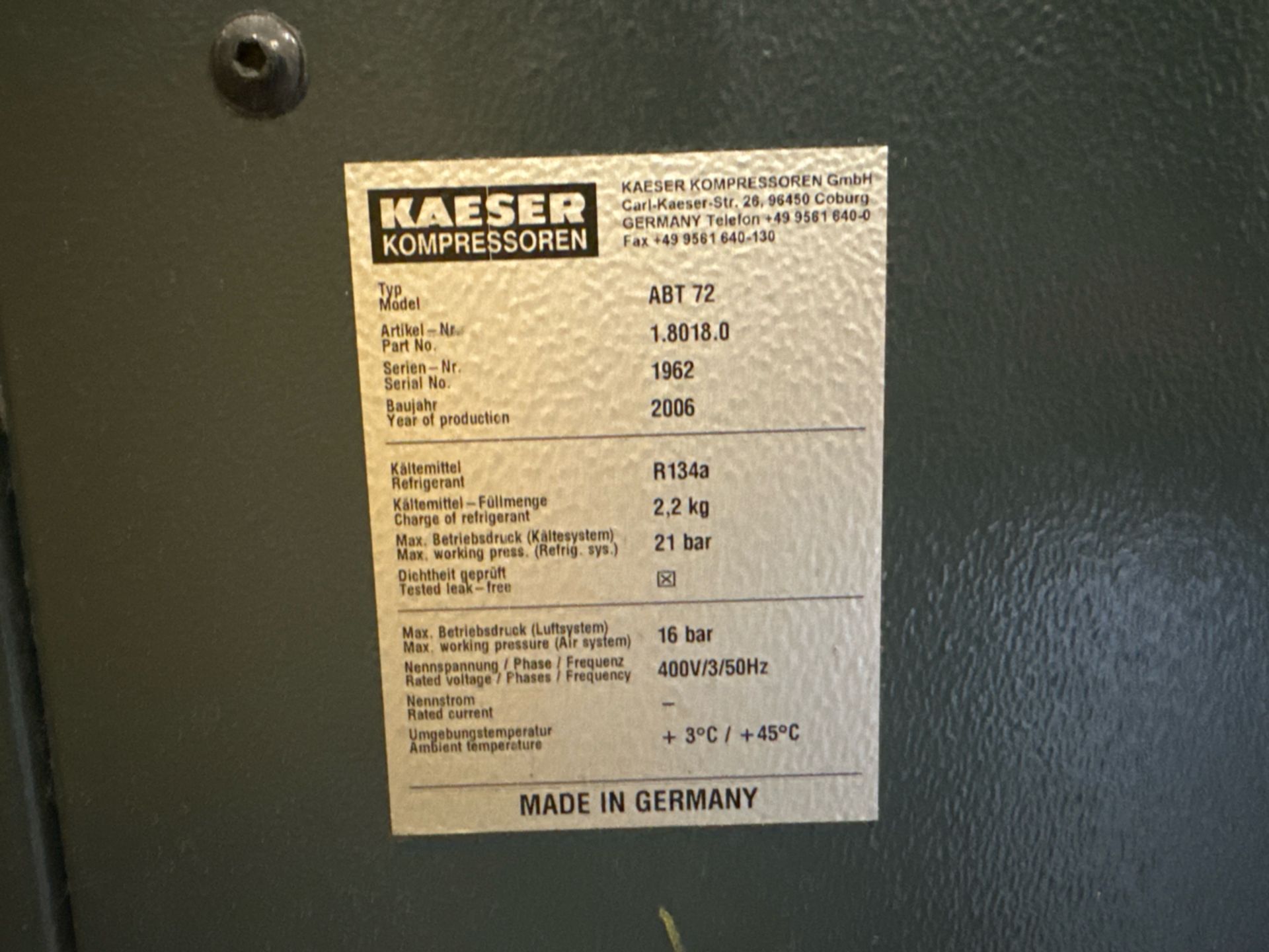Kaeser Compressor 2006 - Image 2 of 3