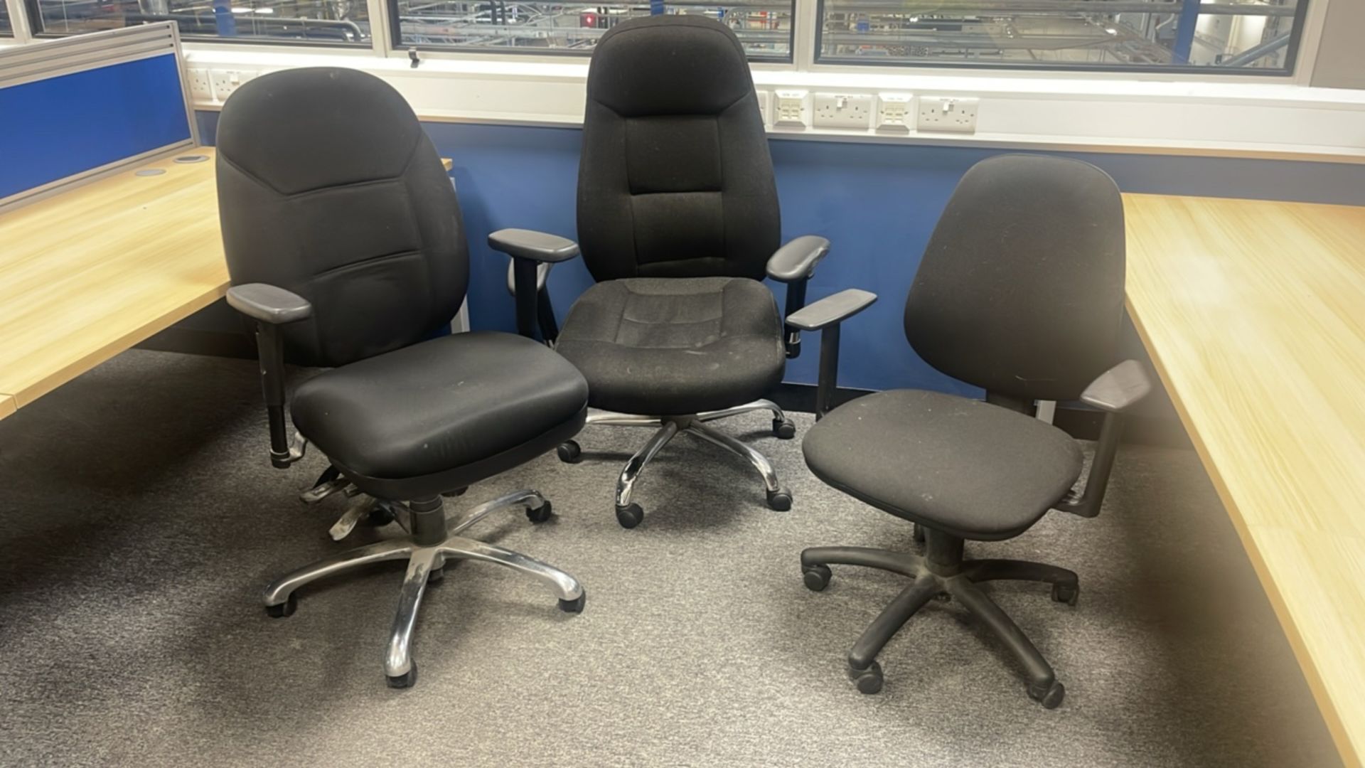 Black Fabric Office Chairs x3