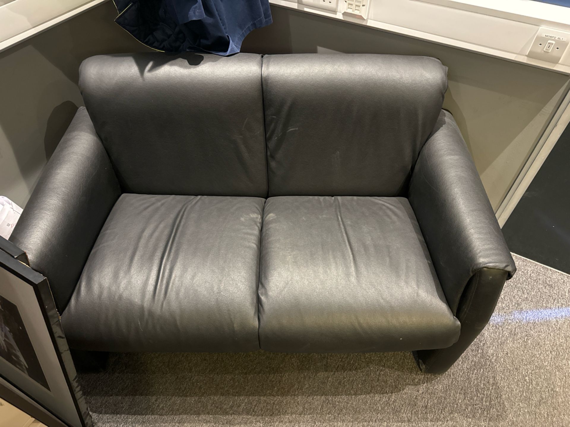 Black Faux Leather 2 Seater Sofa - Image 2 of 3