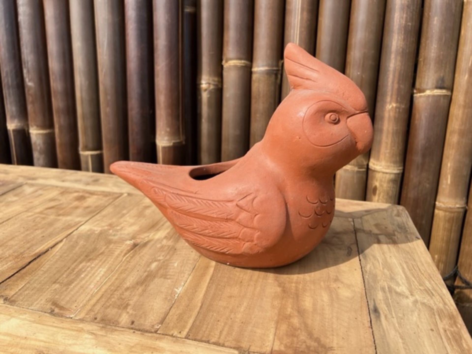 Pair Of Handfired Terracotta Parrot Pot/Planters