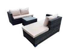 Rattan Brown/Ivory Cushion 3P/C Optional Corner Suite, C/W Sofa, Lounger, Coffee Table, Glas