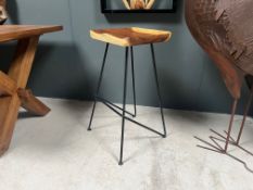 Vintage Industrial Bar Stool With Polished Wooden Stool And Metal Base