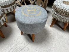 Home Sweet Home' Stool On Wooden Legs Grey Fabric