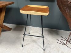 Vintage Industrial Bar Stool With Polished Wooden Stool And Metal Base