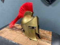 Detailed Brass Greek Red Spartan Helmet