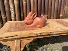 Pair Of Handfired Terracotta Rabbit Pot/Planters