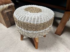 Seagrass Round Stool On Wooden Legs