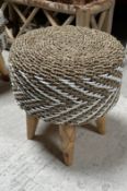 Seagrass Round Stool On Wooden Legs