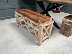 Rustic Teak Stool With Cow Hide Bench