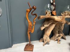 Polished Wood Abstract Lady Dancing On Plinth Statue