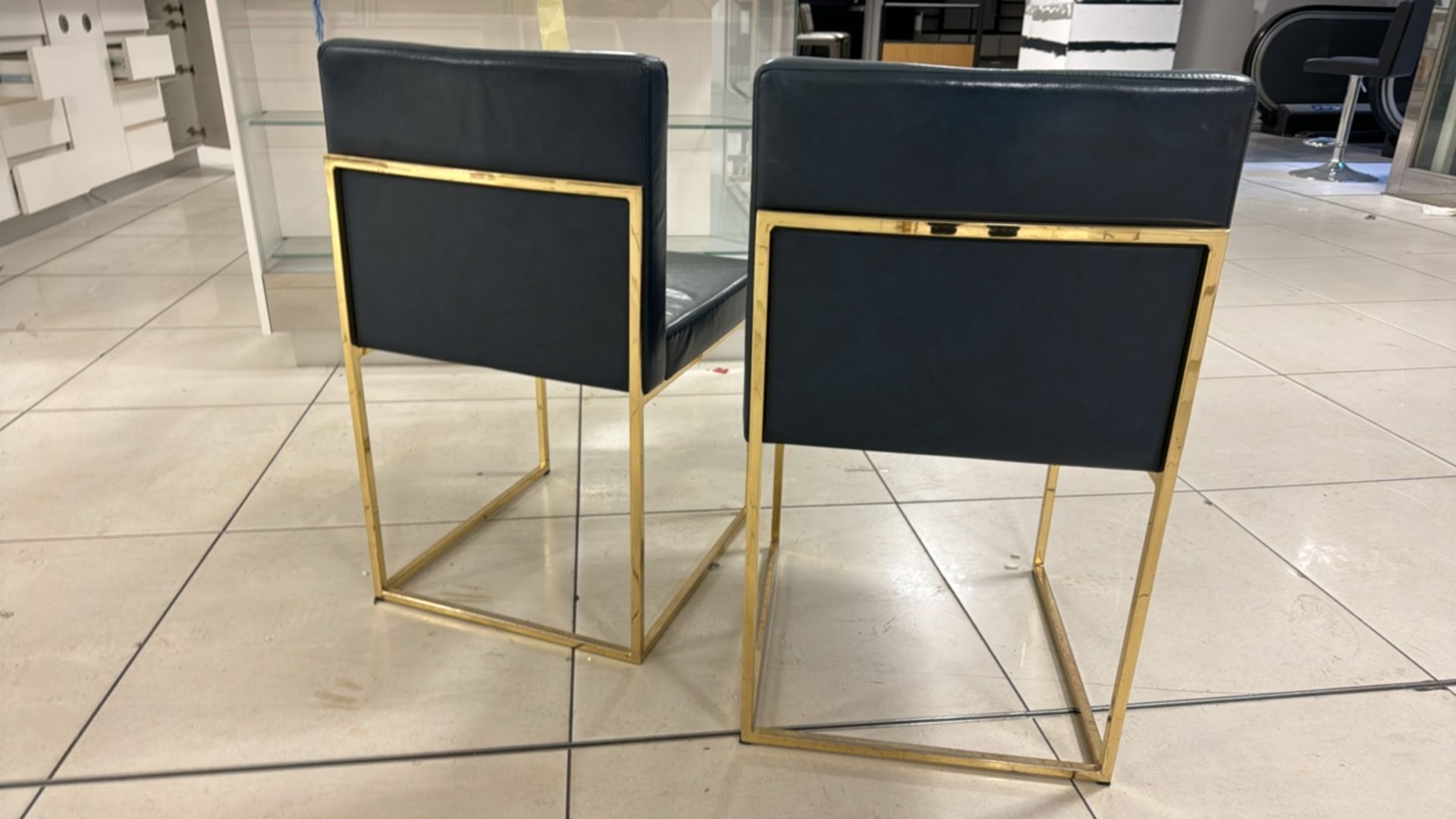 Gold Frame Black Pleather Stools x2 - Image 4 of 4