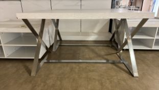 White Wood Table with Metal X Shape Frame x2
