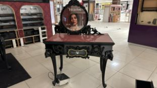Vegan Beauty Black Wood Display Table With Red Top